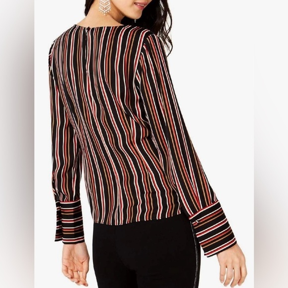 INC International Concepts Striped Twist Front Blouse Black Multi L - Picture 2 of 9